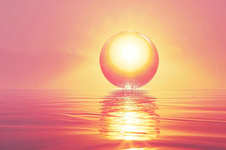 Sunset in the sea with a glass ball,の素材