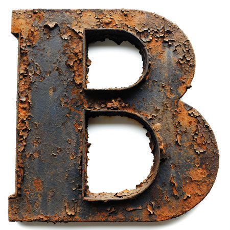 Rusty letter B on a white background.の素材