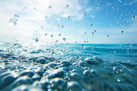 Water splashes and drops on the surface of the sea. Backgroundの素材