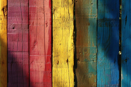 Colorful painted wooden wall, close-up. Abstract background.の素材