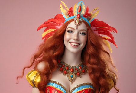 Portrait of a beautiful red-haired woman in carnival costume.の素材