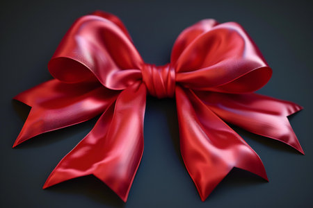 Red bow on a black background.の素材