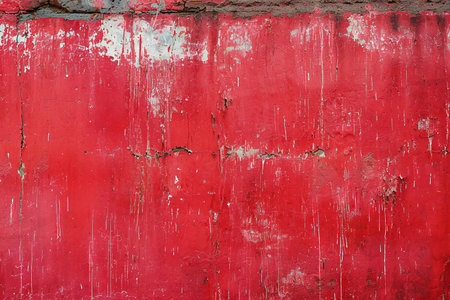 Old red wall with peeling paint. Abstract background for design.の素材