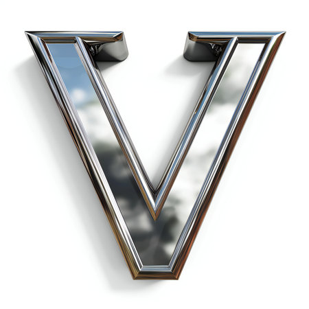 Metal letter V on a white backgroundの素材