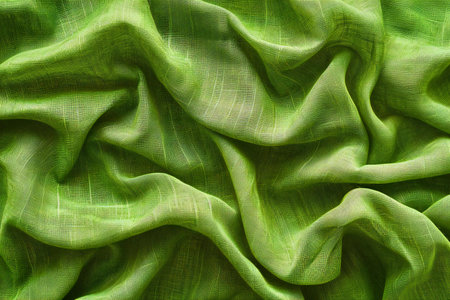 green satin fabric texture background. Close up view of cloth textile.の素材