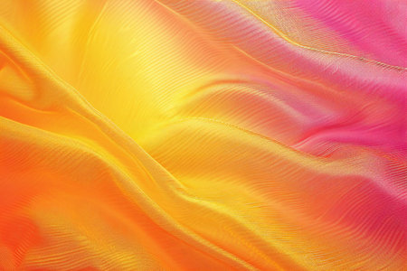 Abstract background of yellow and orange wavy fabric. Close up.の素材