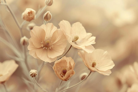 beautiful poppy flowers in soft color and blur style for background.の素材