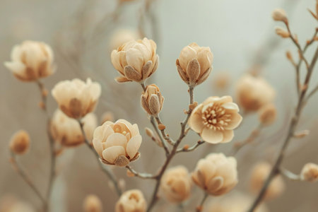 Magnolia flowers blooming in spring time. Filtered image processed vintage effect.の素材