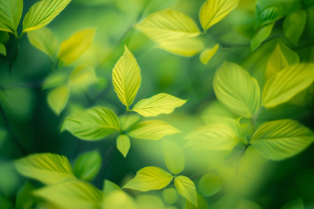 green leaves background in sunny day with soft focus and bokehの素材