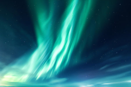 Aurora borealis in the night sky. Northern lights.の素材