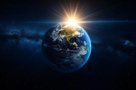 View of the planet Earth from space during a sunriseの素材
