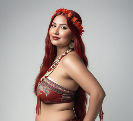 Beautiful asian woman with red hair in a boho styleの素材