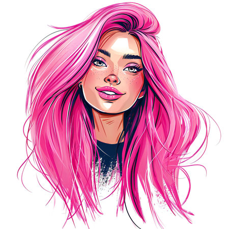 Beautiful girl with pink hair. illustration. Fashion girl.の素材