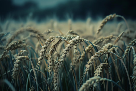 Wheat field in the evening. Ears of wheat close-up.の素材