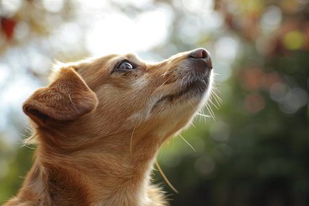 Portrait of a cute dog in the park on a sunny dayの素材