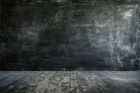 old room with blackboard, grunge background and wooden floor.の素材