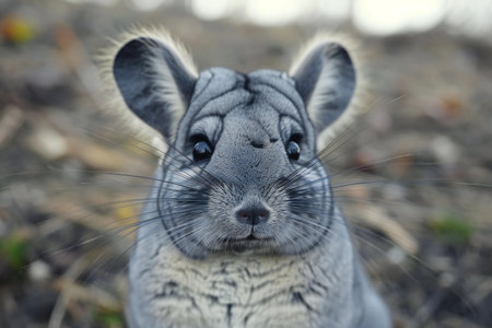grey chinchilla close-up portrait on the background of natureの素材
