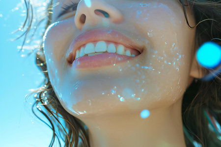 Close-up portrait of a beautiful smiling girl with white teeth.の素材