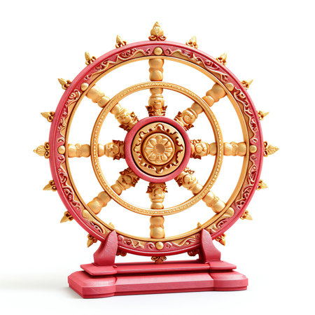 Wheel of Dharma on a white background.の素材