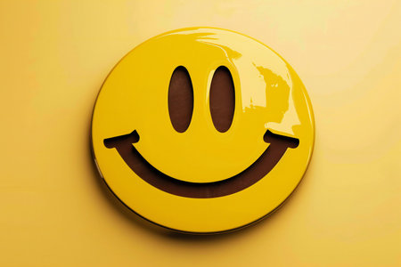 Smiley emoticon on yellow background.の素材