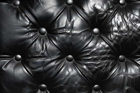 Luxury black leather upholstery background. Close up.の素材