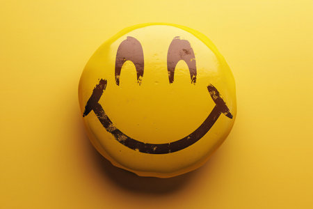 Smiley face on a yellow background. Emoticon with smileの素材