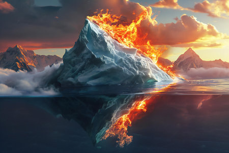 Iceberg in the ocean with sunset.の素材