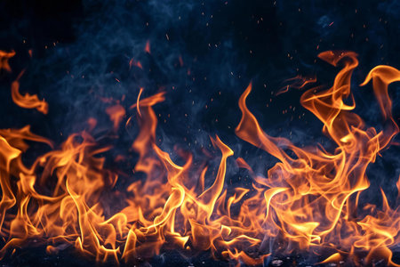 Fire flames on black background. Abstract blaze fire flame texture background.の素材