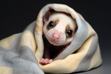 Sugar glider wrapped in a plaid on a black backgroundの素材