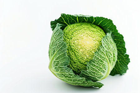 Fresh savoy cabbage isolated on white background. Healthy food and diet concept.の素材