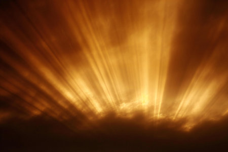Sunset in the sky with clouds and rays of light. Abstract backgroundの素材