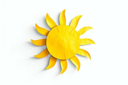 Paper cut sun icon isolated on white background.の素材