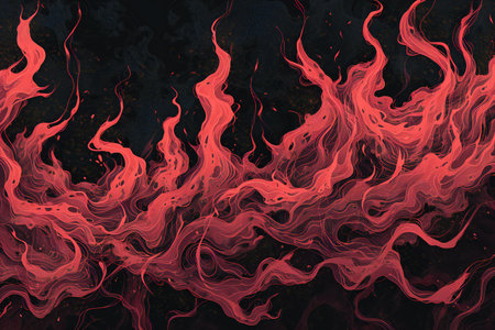 Red fire flames on black background. Abstract background.の素材