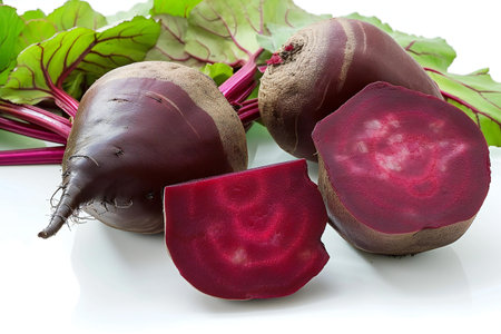 Beetroot with leaves isolated on white background. Close up.の素材