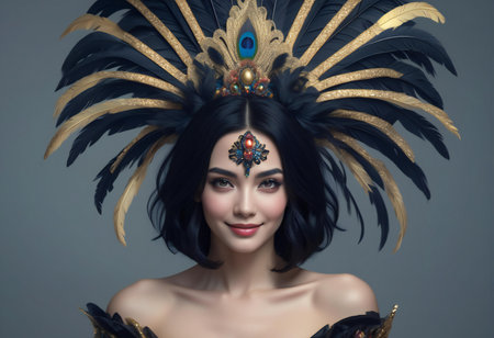 Portrait of a beautiful young asian woman in carnival costumeの素材
