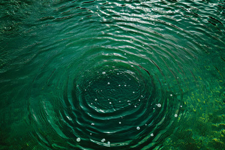 Water ripples on the surface of the water. Green background.の素材