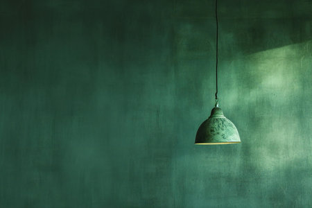 Ceiling lamp on green wall with copy space, vintage styleの素材