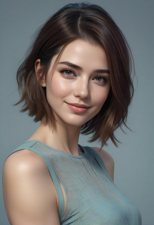 Portrait of beautiful young woman with clean fresh skin. Pretty girl with perfect skin.の素材