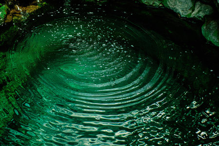 abstract background of green water with ripples in the water surfaceの素材
