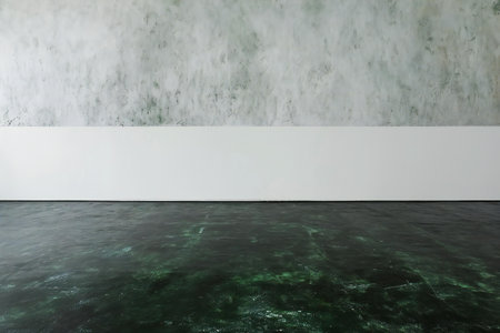 Interior of modern bright room with white walls, concrete floor and green wallの素材