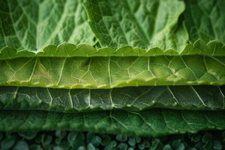 Leaves of fresh green lettuce close-up macro photography with selective focusの素材