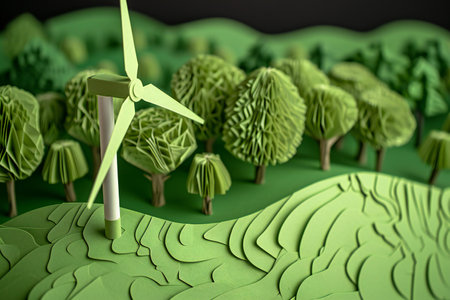 Wind turbines in the green field. Renewable energy concept.の素材