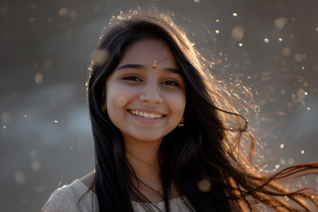 Portrait of a beautiful young asian woman smiling in the rainの素材