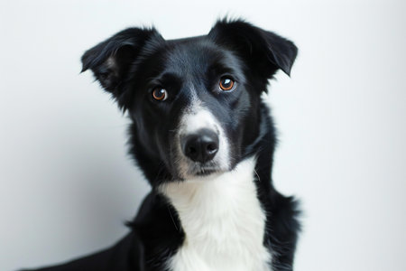 Portrait of cute smilling puppy dog border collie isolated on white background.の素材