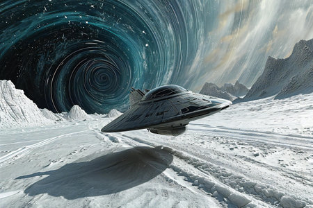 Futuristic spaceship in deep space.の素材