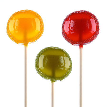 Colorful lollipops on sticks isolated on white background.の素材