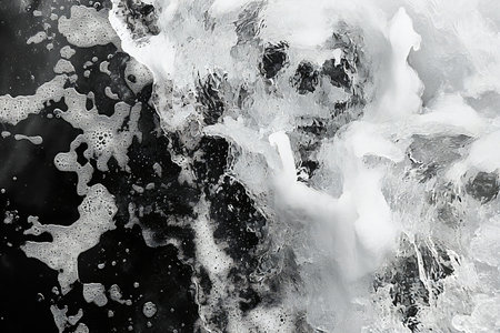 abstract black and white background with splashes of water and foamの素材
