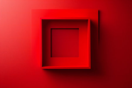 Red square frame on a red background.の素材