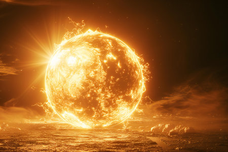 Fantasy planet with sun.の素材