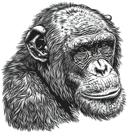 Chimpanzee. illustration in black and white colors.の素材